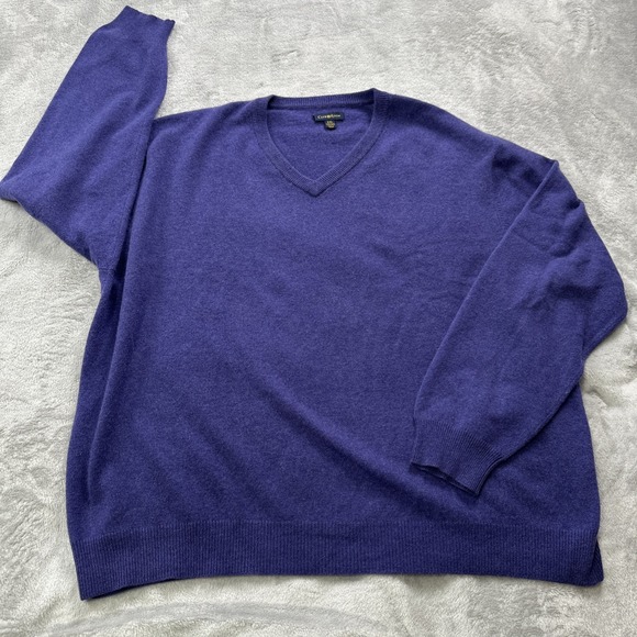 Club Room 100% Cashmere V-Neck Sweater Mens 2XLPurple SOFT Luxury Preppy Nice!